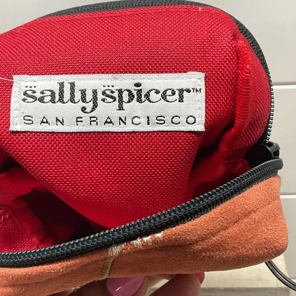 Sally Spicer San Francisco Burnt Orange Floral Embroidered Faux Suede Pouch Bag